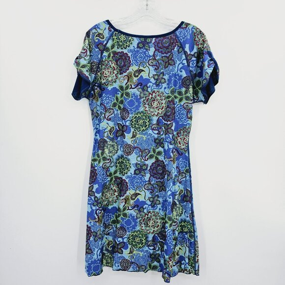 Title Nine Dress Athena Athletic M Blue Floral Paisley Short Tab Raglan Sleeve - Picture 11 of 12